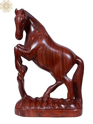 9" Handcrafted Wooden Horse Statue