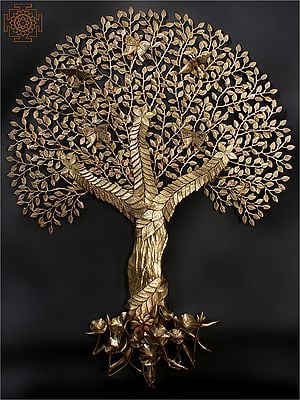 44" Large Brass Tree of Life with Roots | Wall Hanging