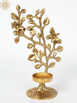 Designer Tree Shaped Candle Holder With Base | Brass