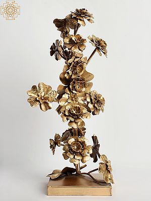 18'' Authentic Flowers Plant | Brass Statue | Home Décor