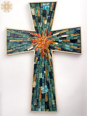 24'' Wooden Cross With Glass Work | Wood and Glass | Home Décor
