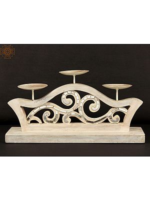 16'' Cutwork Three Wicks Candle Holder | Wood and Iron | Home Décor