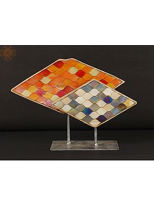 13'' Mosaic Wooden Table Piece With Glass Work | Wood and iron | Home Décor