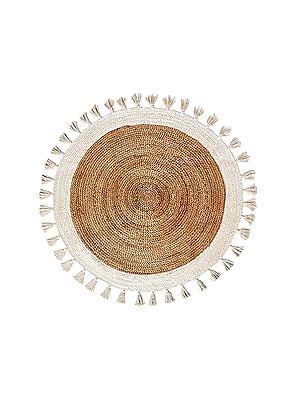 White Round Jute Fringe Carpet Palm Hemp Handmade Boho Hippie Natural Area Wool Area Rugs  - Available in 8 sizes