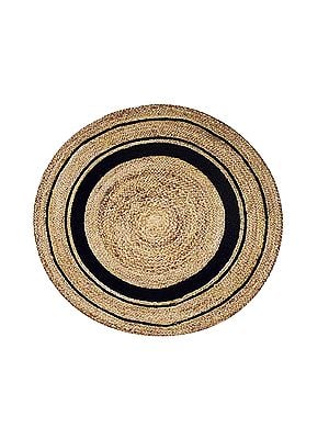 Handloom Jute Braided Contemporary Style Black and Natural Brown  Round Area Rug, Durable and Anti-Skid Indoor Floor Mat