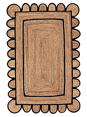 Scalloped Natural Border Scallop Boho Decor Handmade Rectangle Jute Rugs