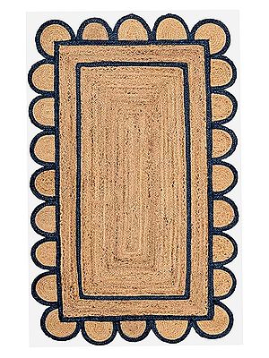 Scalloped Natural Border Scallop Boho Decor Handmade Rectangle Jute Rugs