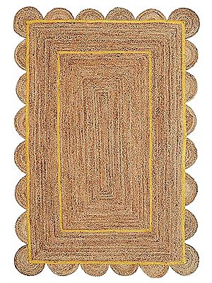 Scalloped Natural Border Scallop Boho Decor Handmade Rectangle Jute Rugs