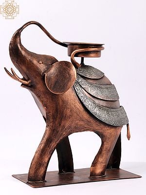 16'' Clothed Elephant Single Wick Candle Stand | Iron | Home Decor
