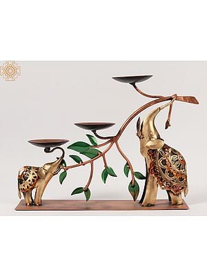 15'' Elephant and Calf Candle Stand (Three-Wicks) | Iron | Home Decor