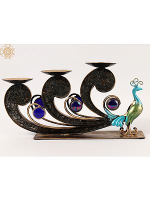 15'' Peacock Candle Stand With Glass Work | Iron | Home Decor