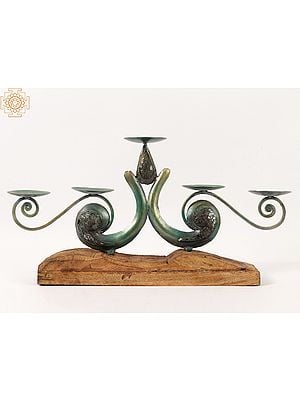 22" Wood and Iron Five Cups Designer Candle Holder | Home Décor