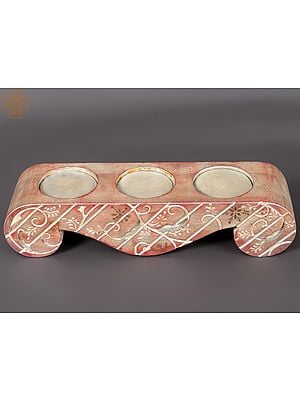 13" Wooden Three Cups Designer Candle Holder | Home Décor