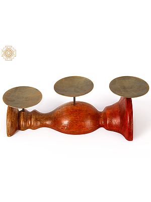 13" Wood and Iron Three Cups Candle Holder | Home Décor
