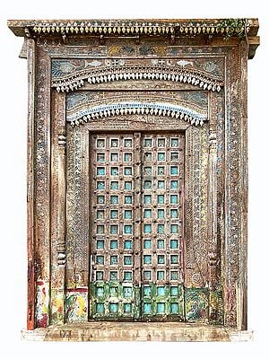 126" Large Designer Wooden Door with Frame | Vintage Indian Door