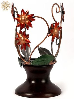 14'' Protecting Flowers Candle Stand | Wood and Iron | Home Decor
