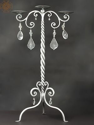 24" Iron Braided Stand With Faceted Glass Beads