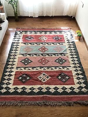 Multicolor Jute And Wool Rustic Panel Rug - Available in Various Sizes