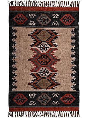 Gray Multicolored Hand Woven Jute And Wool Rug - Available in Various Sizes