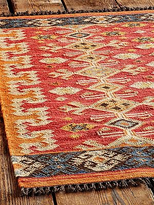 Handwoven Bohemian Wool Jute Kilim Rug - Available in Various Sizes