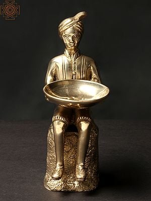 8'' Rajasthani Man Carrying Bowl | Brass
