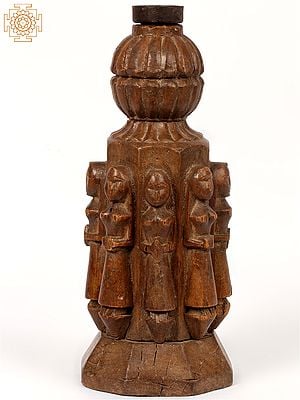 13" Traditional Folk Lady Figures On Candle Stand | Wooden