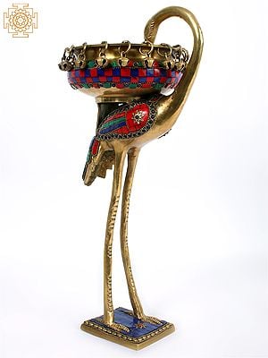 16'' Flamingo With Urli On Back | Brass With Inlay Work