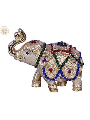 4" Small Elephant With Stone Work | Brass | Gold Plated