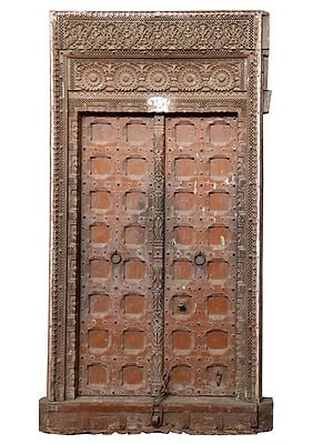 87" Large Hand Carved Wooden Door | Vintage Indian Door