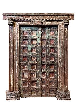 81" Large Vintage Indian Wooden Door