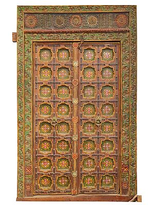 83" Large Wooden Door with Frame | Vintage Indian Door