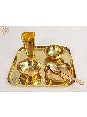 Square Shaped Complete Dinner Plate | Brass