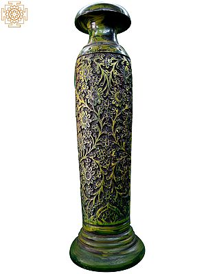 19'' Cylendrical Designer Oak Wood Flower Vase | Wooden Handicrafts