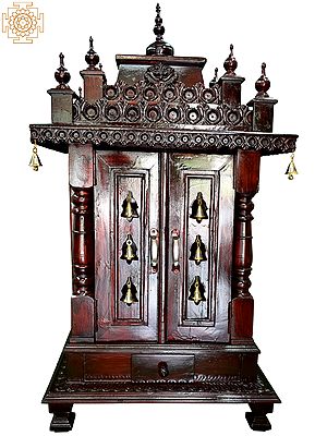 42'' Large Mandapam (Temple) With Bells | Wooden Handicrafts