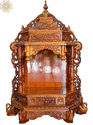 53'' Large Designer Carved Mandapam (Temple) | Wooden Handicrafts