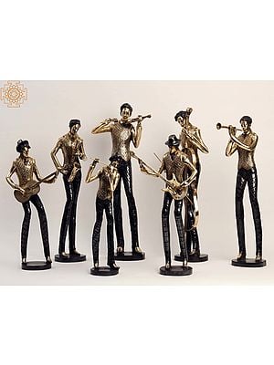 Set of Seven Musician With Various Insturments | Brass Statue