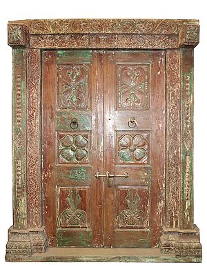 86" Large Wooden Old Designer Door | Vintage Indian Door