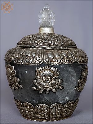 9'' Gulpa With Fine Detailing Of Art From Nepal | Copper With Silver