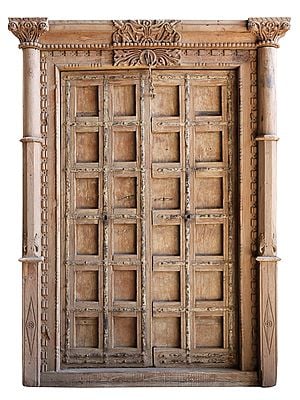 82" Large Wooden Designer Entrance Door | Vintage Indian Door