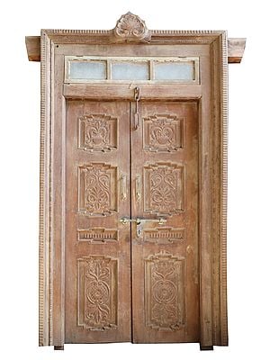 97" Large Wooden Vintage Indian Double Door
