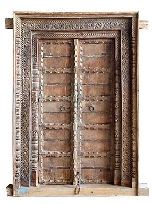 80" Large Wooden Vintage Indian Door with Carving Work