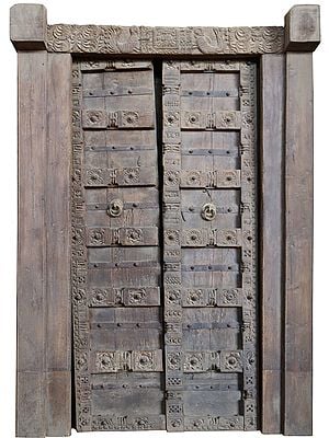 90" Large Wooden Vintage Double Door from Rajasthan