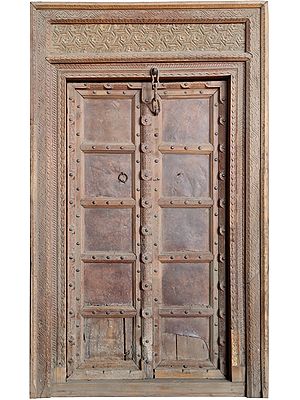 86" Large Wooden Entrance Door from Rajasthan | Vintage Indian Door