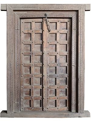 81" Large Square Design Wooden Door from Rajasthan | Vintage Indian Door