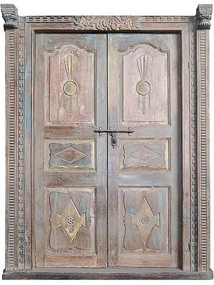 86" Large Wooden Entrance Gate from Rajasthan | Vintage Indian Door