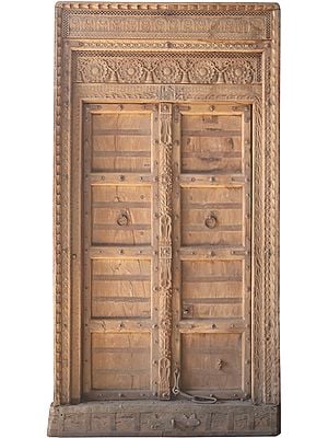 84" Large Wooden Old Door with Carved Frame | Vintage Indian Door