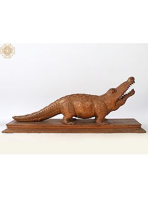 33" Large Wooden Hand Carved Crocodile