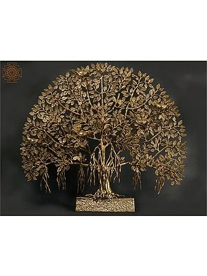 34" Large Tree of Life with Perched Birds in Brass