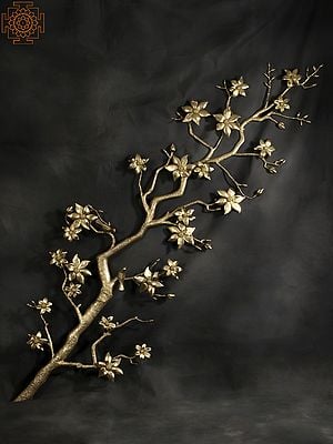 90" Super Large Brass Tree Branch with Flowers and Buds | Wall Decor