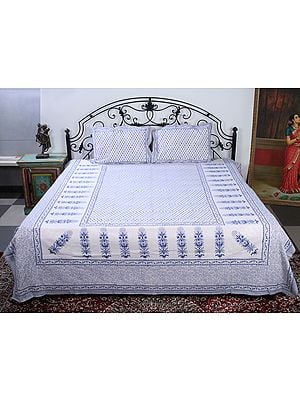 Bright-White Floral Print Bedsheet from Jaipur